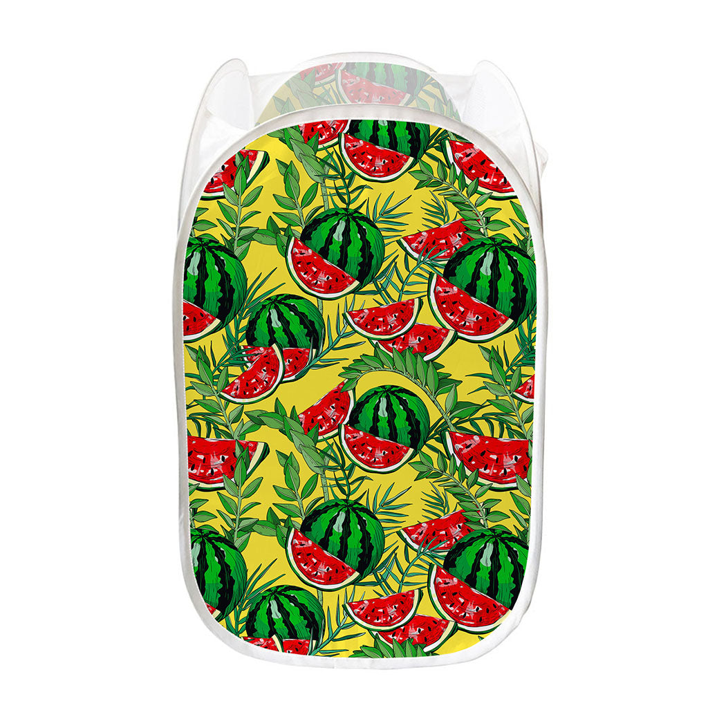 Leaf Watermelon Pieces Pattern Print Mesh Laundry Hamper