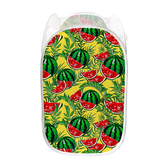 Leaf Watermelon Pieces Pattern Print Mesh Laundry Hamper
