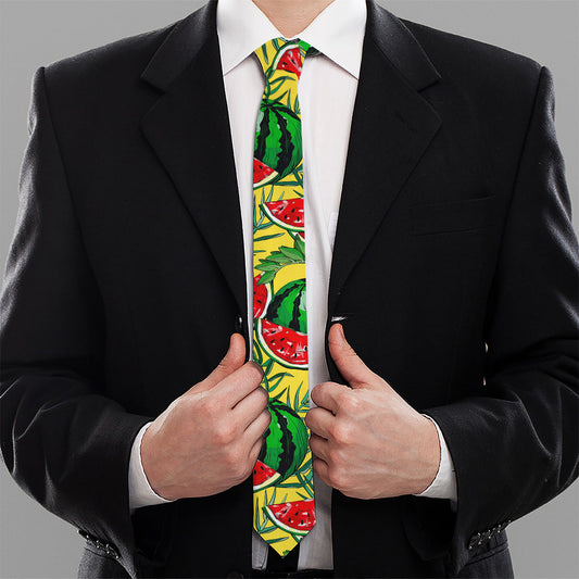 Leaf Watermelon Pieces Pattern Print Necktie