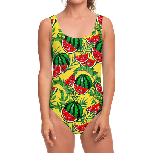 Leaf Watermelon Pieces Pattern Print One Piece Swimsuit