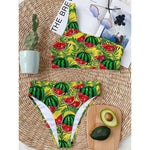 Leaf Watermelon Pieces Pattern Print One Shoulder Bikini Top