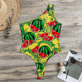 Leaf Watermelon Pieces Pattern Print One Shoulder Bodysuit