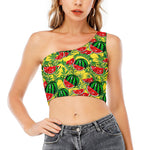 Leaf Watermelon Pieces Pattern Print One Shoulder Crop Top