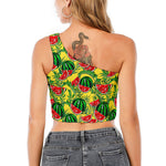 Leaf Watermelon Pieces Pattern Print One Shoulder Crop Top