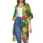 Leaf Watermelon Pieces Pattern Print Open Front Beach Cover Up