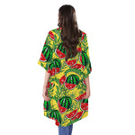 Leaf Watermelon Pieces Pattern Print Open Front Beach Cover Up