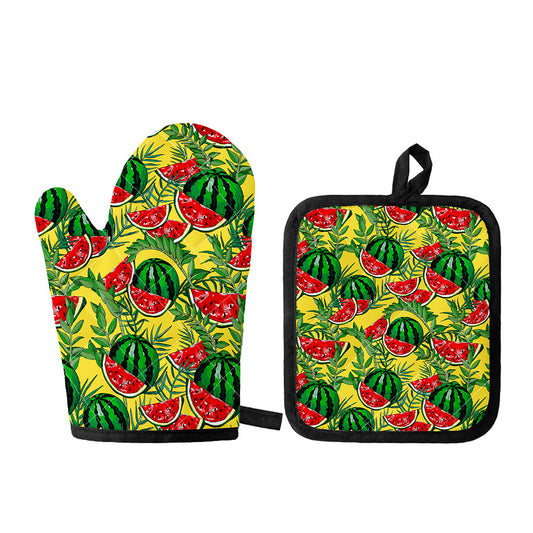 Leaf Watermelon Pieces Pattern Print Oven Mitt And Pot Holder Set