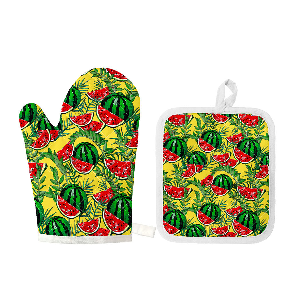 Leaf Watermelon Pieces Pattern Print Oven Mitt And Pot Holder Set