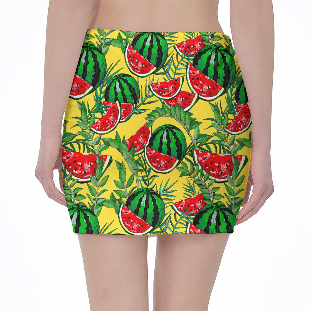 Leaf Watermelon Pieces Pattern Print Pencil Mini Skirt