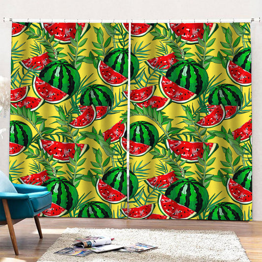 Leaf Watermelon Pieces Pattern Print Pencil Pleat Curtains
