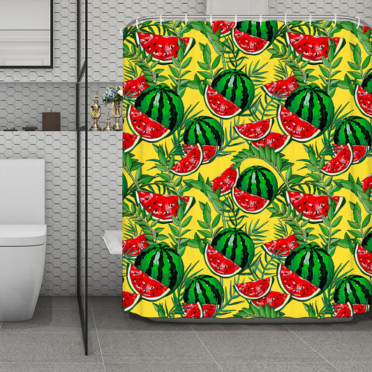 Leaf Watermelon Pieces Pattern Print Polyester Shower Curtain
