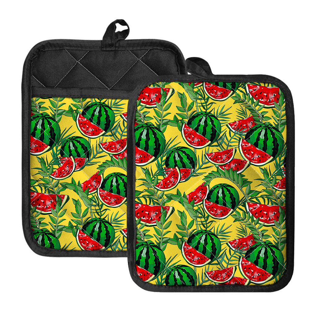 Leaf Watermelon Pieces Pattern Print Pot Holders With Pocket