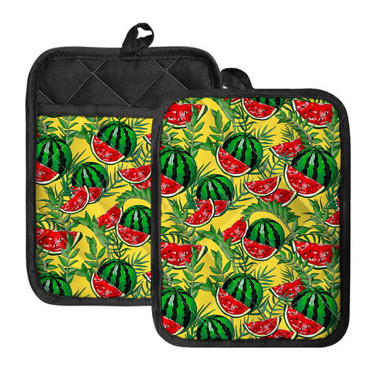 Leaf Watermelon Pieces Pattern Print Pot Holders With Pocket