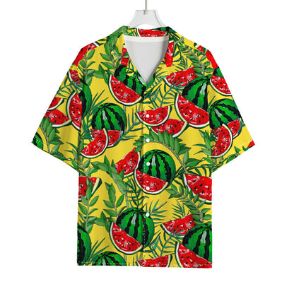 Leaf Watermelon Pieces Pattern Print Rayon Hawaiian Shirt