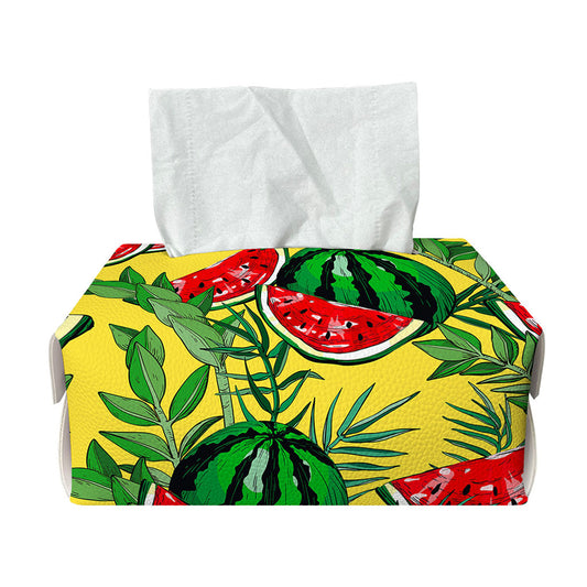 Leaf Watermelon Pieces Pattern Print Rectangle Tissue Box Cover