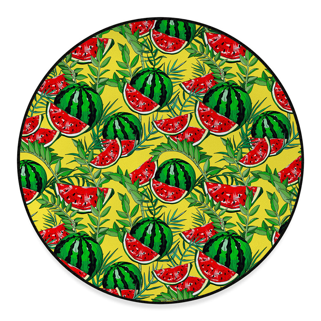 Leaf Watermelon Pieces Pattern Print Round Floor Mat