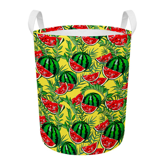 Leaf Watermelon Pieces Pattern Print Round Laundry Basket