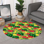 Leaf Watermelon Pieces Pattern Print Round Rug