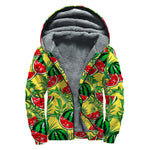 Leaf Watermelon Pieces Pattern Print Sherpa Lined Zip Up Hoodie
