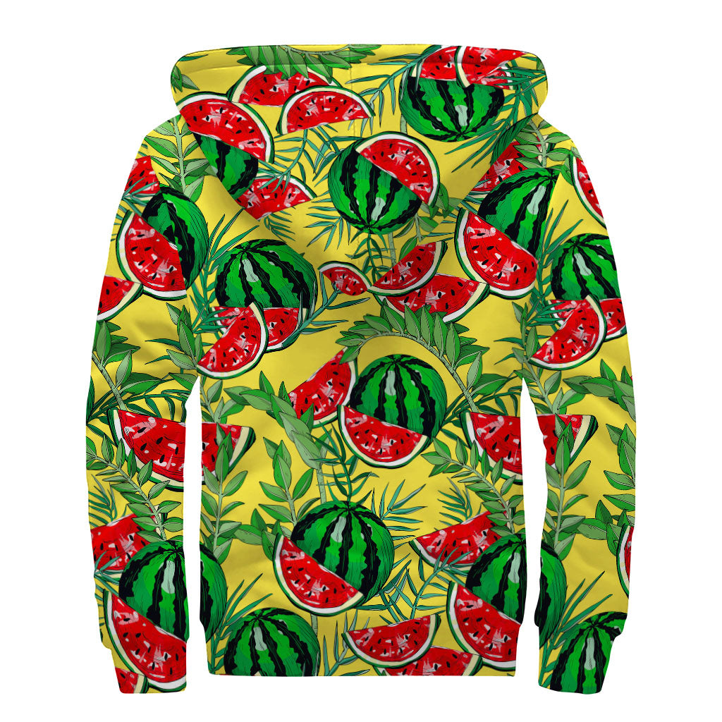 Leaf Watermelon Pieces Pattern Print Sherpa Lined Zip Up Hoodie