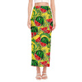 Leaf Watermelon Pieces Pattern Print Side Slit Maxi Skirt