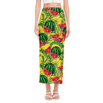 Leaf Watermelon Pieces Pattern Print Side Slit Maxi Skirt