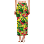 Leaf Watermelon Pieces Pattern Print Side Slit Maxi Skirt