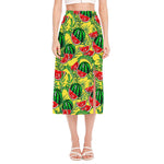 Leaf Watermelon Pieces Pattern Print Side Slit Midi Skirt