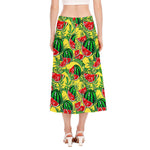 Leaf Watermelon Pieces Pattern Print Side Slit Midi Skirt