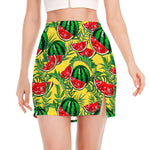 Leaf Watermelon Pieces Pattern Print Side Slit Mini Skirt
