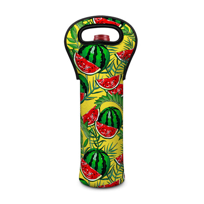 Leaf Watermelon Pieces Pattern Print Single Neoprene Wine Tote