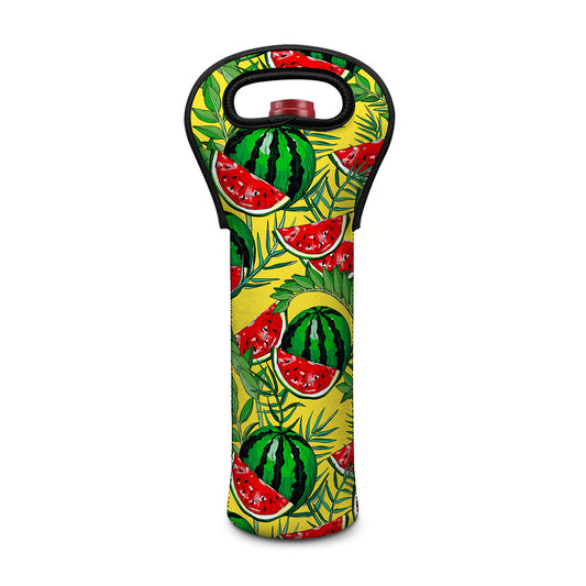 Leaf Watermelon Pieces Pattern Print Single Neoprene Wine Tote