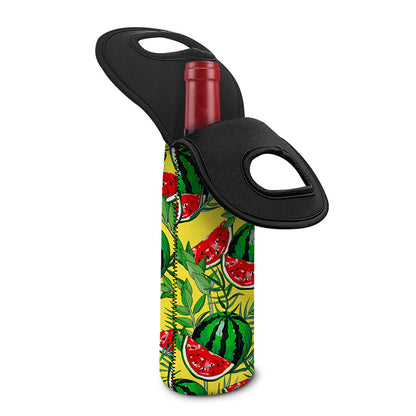 Leaf Watermelon Pieces Pattern Print Single Neoprene Wine Tote
