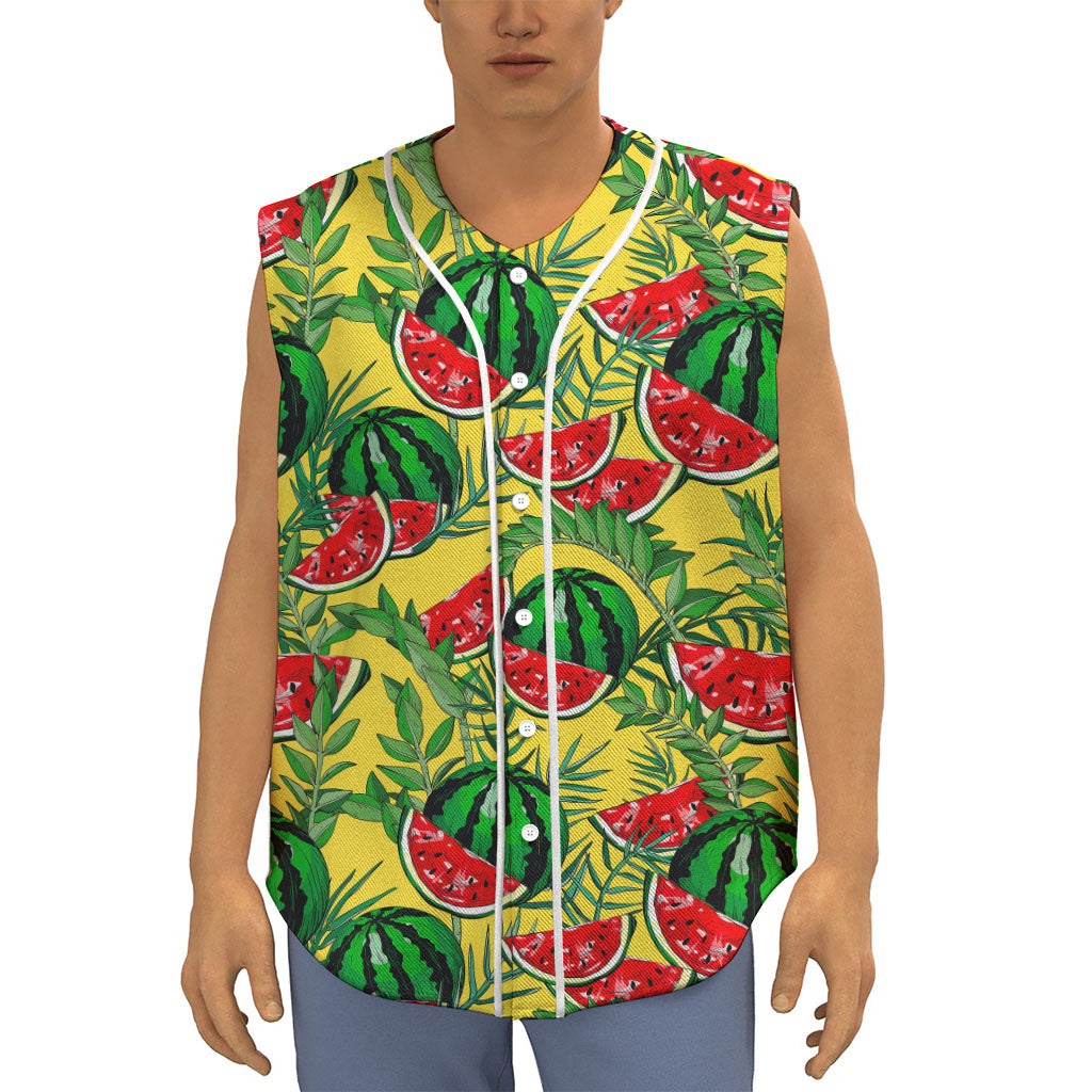 Leaf Watermelon Pieces Pattern Print Sleeveless Baseball Jersey