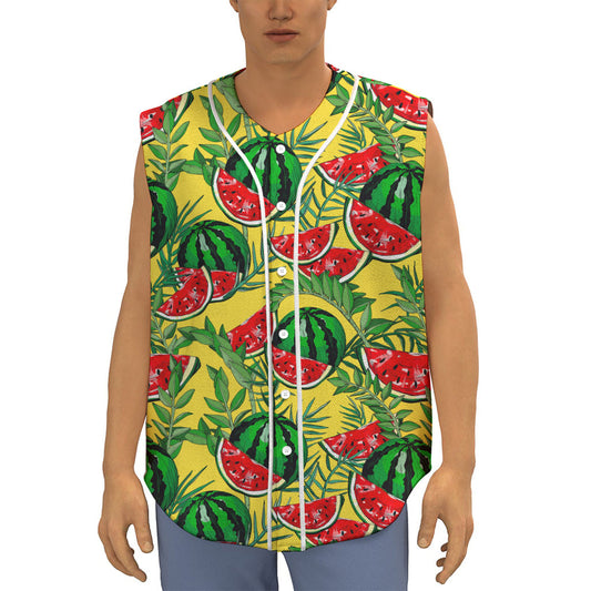 Leaf Watermelon Pieces Pattern Print Sleeveless Baseball Jersey