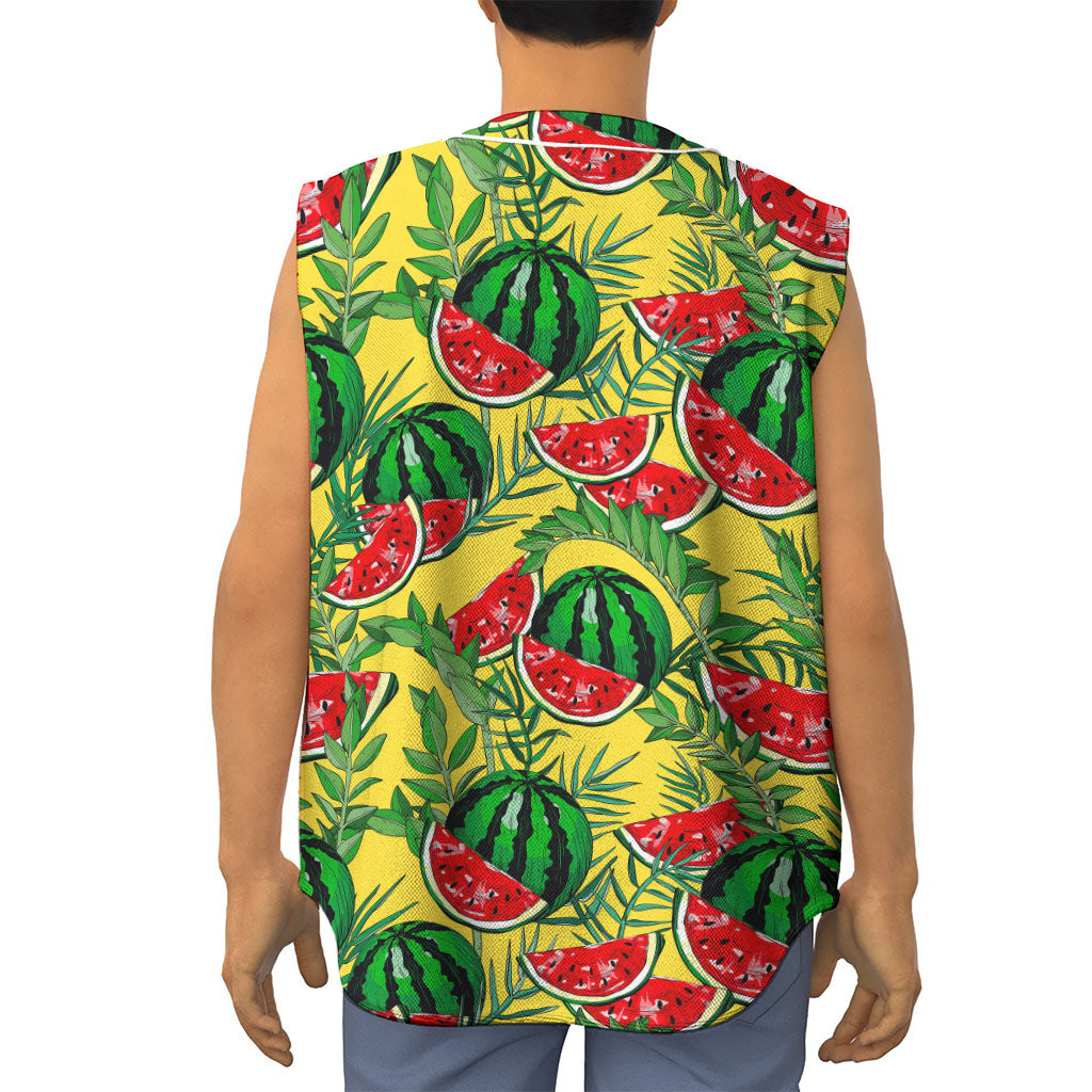 Leaf Watermelon Pieces Pattern Print Sleeveless Baseball Jersey