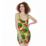 Leaf Watermelon Pieces Pattern Print Sleeveless Bodycon Dress