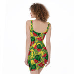 Leaf Watermelon Pieces Pattern Print Sleeveless Bodycon Dress