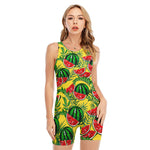 Leaf Watermelon Pieces Pattern Print Sleeveless One Piece Swimsuit