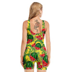 Leaf Watermelon Pieces Pattern Print Sleeveless One Piece Swimsuit