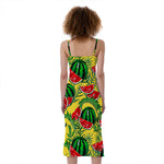 Leaf Watermelon Pieces Pattern Print Slim Fit Midi Cami Dress