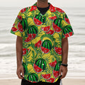 Leaf Watermelon Pieces Pattern Print Textured Short Sleeve Shirt