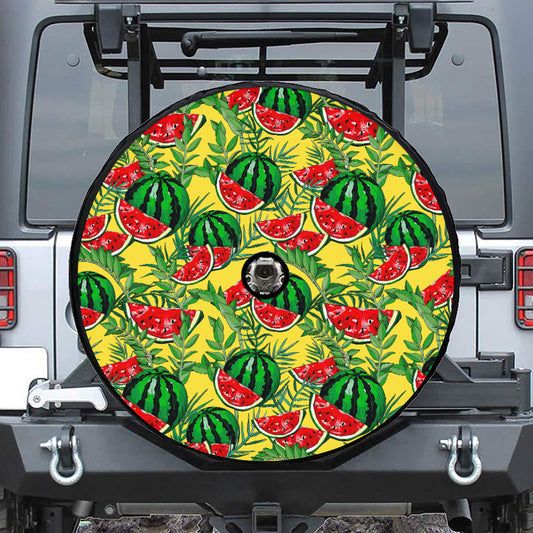 Leaf Watermelon Pieces Pattern Print Tire Cover With Camera Hole