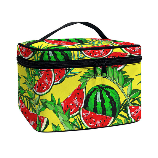 Leaf Watermelon Pieces Pattern Print Travel Makeup Bag