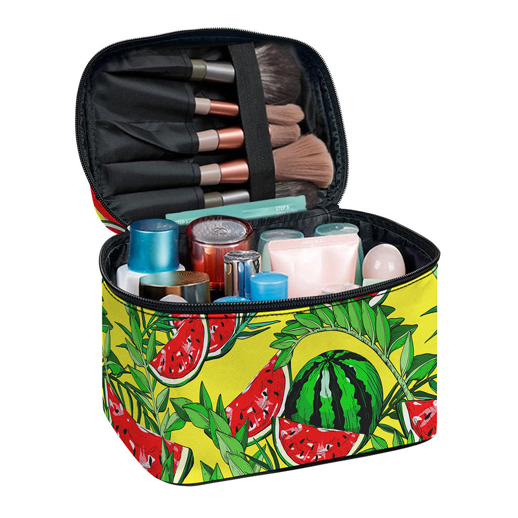 Leaf Watermelon Pieces Pattern Print Travel Makeup Bag