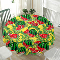 Leaf Watermelon Pieces Pattern Print Waterproof Round Tablecloth