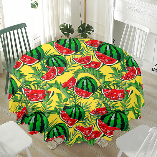 Leaf Watermelon Pieces Pattern Print Waterproof Round Tablecloth