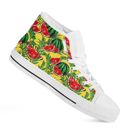 Leaf Watermelon Pieces Pattern Print White High Top Sneakers