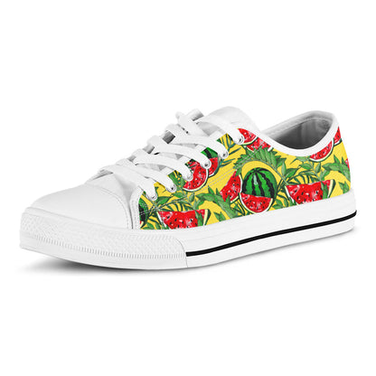 Leaf Watermelon Pieces Pattern Print White Low Top Sneakers