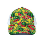 Leaf Watermelon Pieces Pattern Print White Mesh Trucker Cap